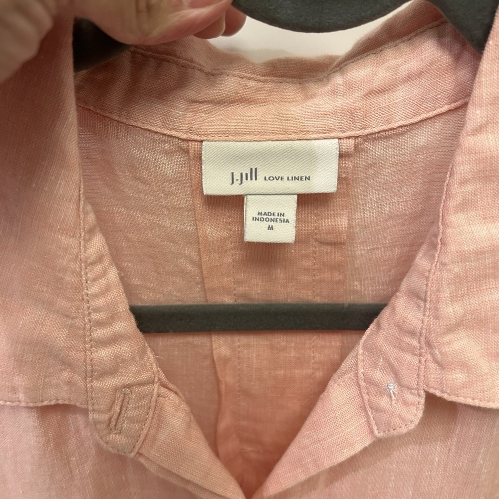J. Jill Womens Sz M Love Linen Button Up Shirt Peach Salmon 100% Linen Coastal - Picture 3 of 11
